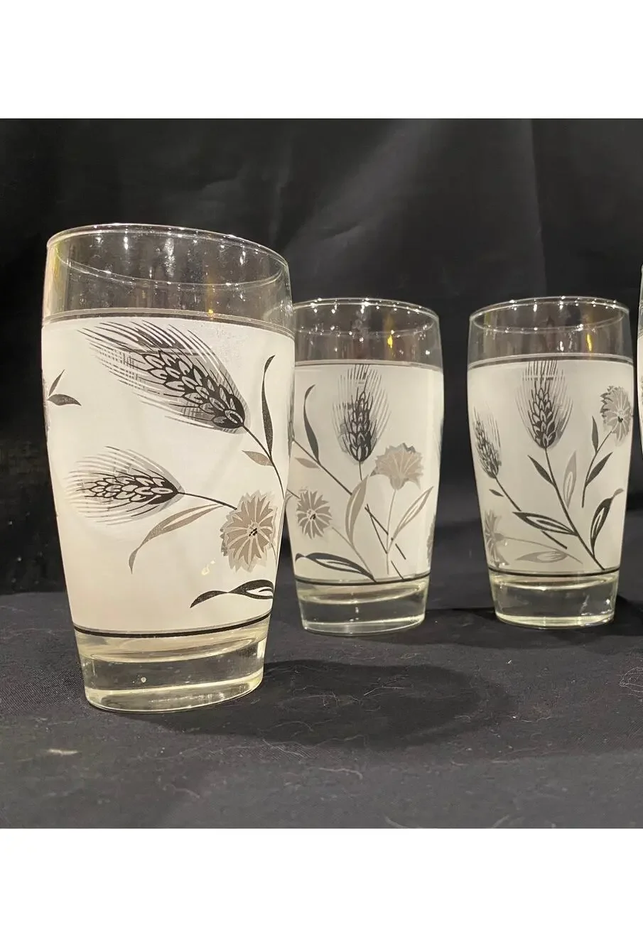 Set of 3 Vintage Libbey Wild Flower, highball glasses